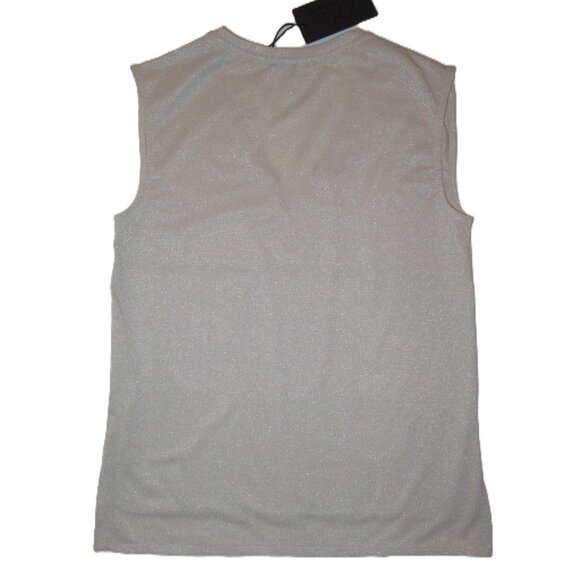 V Neck Shimmer Silver Beige 35" Tank Top Sleeveless Womens Tee Gibson Look New - Picture 12 of 15